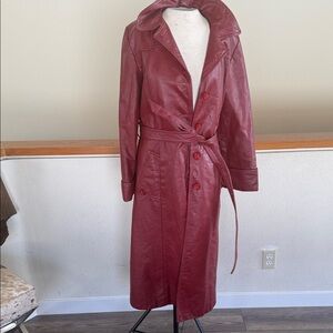 Women's Red genuine Leather Trench Coat